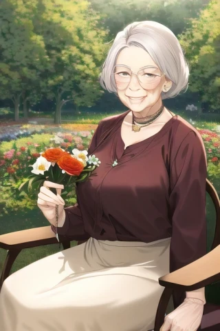 fleur, rire, femme âgée